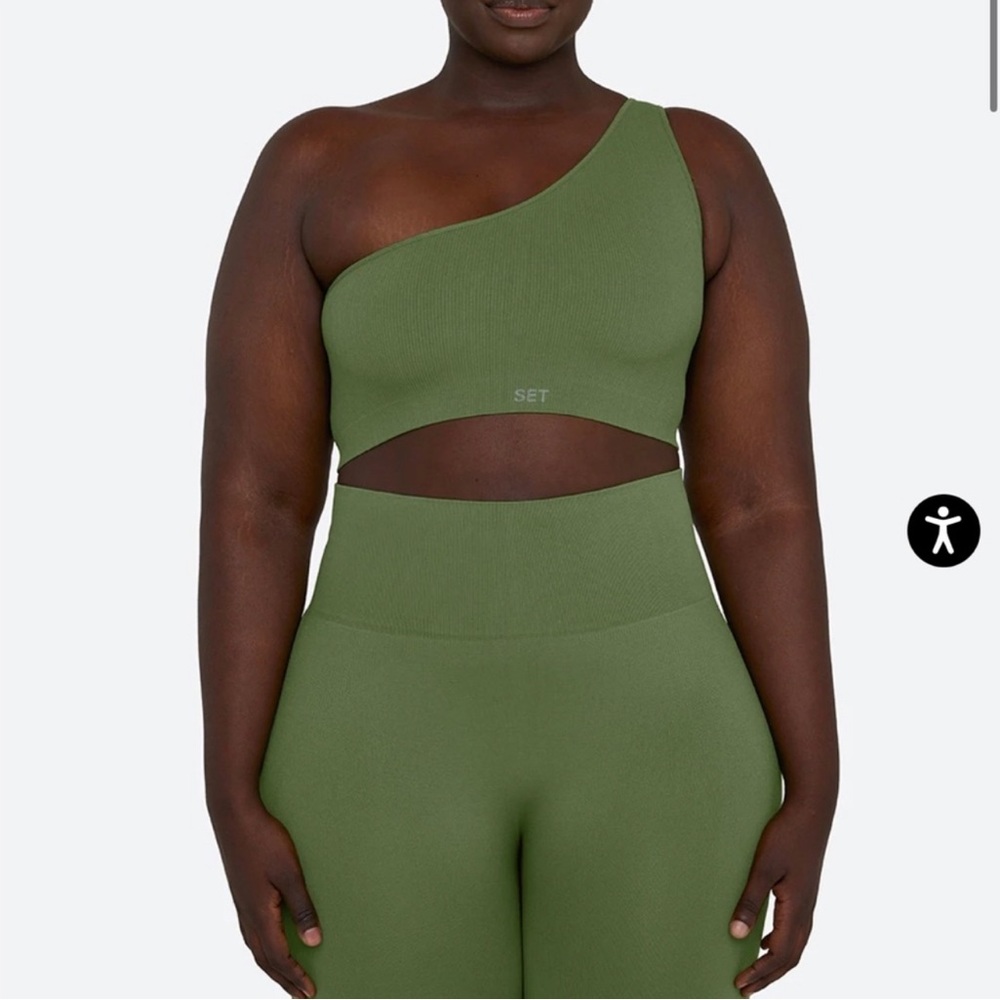 SCULPTFLEX® RIBBED ONE SHOULDER BRA - Jungle GREEN - Size Medium